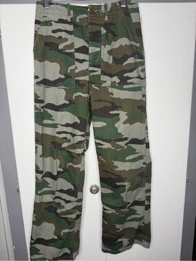 J. Crew Camo Fatigue Pants Sz 4 Garment-Dyed 100% Cotton Straight Leg Grunge